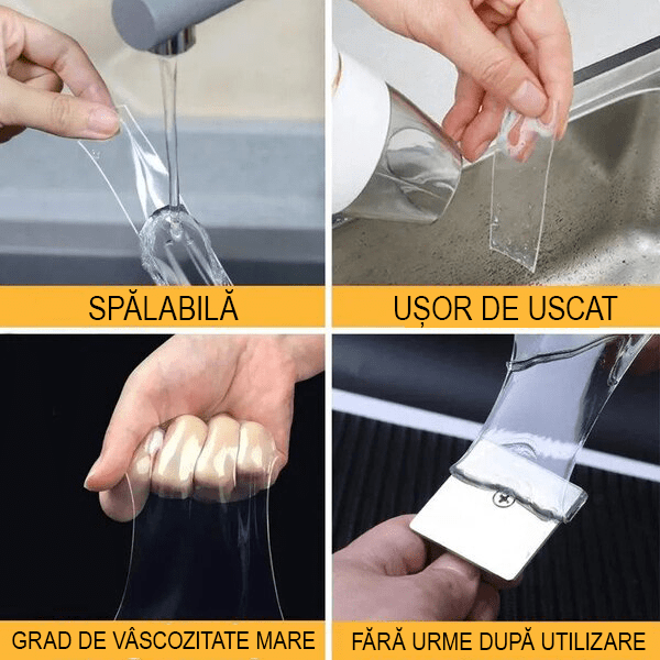 Bandă silicon dublu-adezivă 1+1 - UltraGrip - uită de găurile în suprafețe și lipește orice vrei tu!