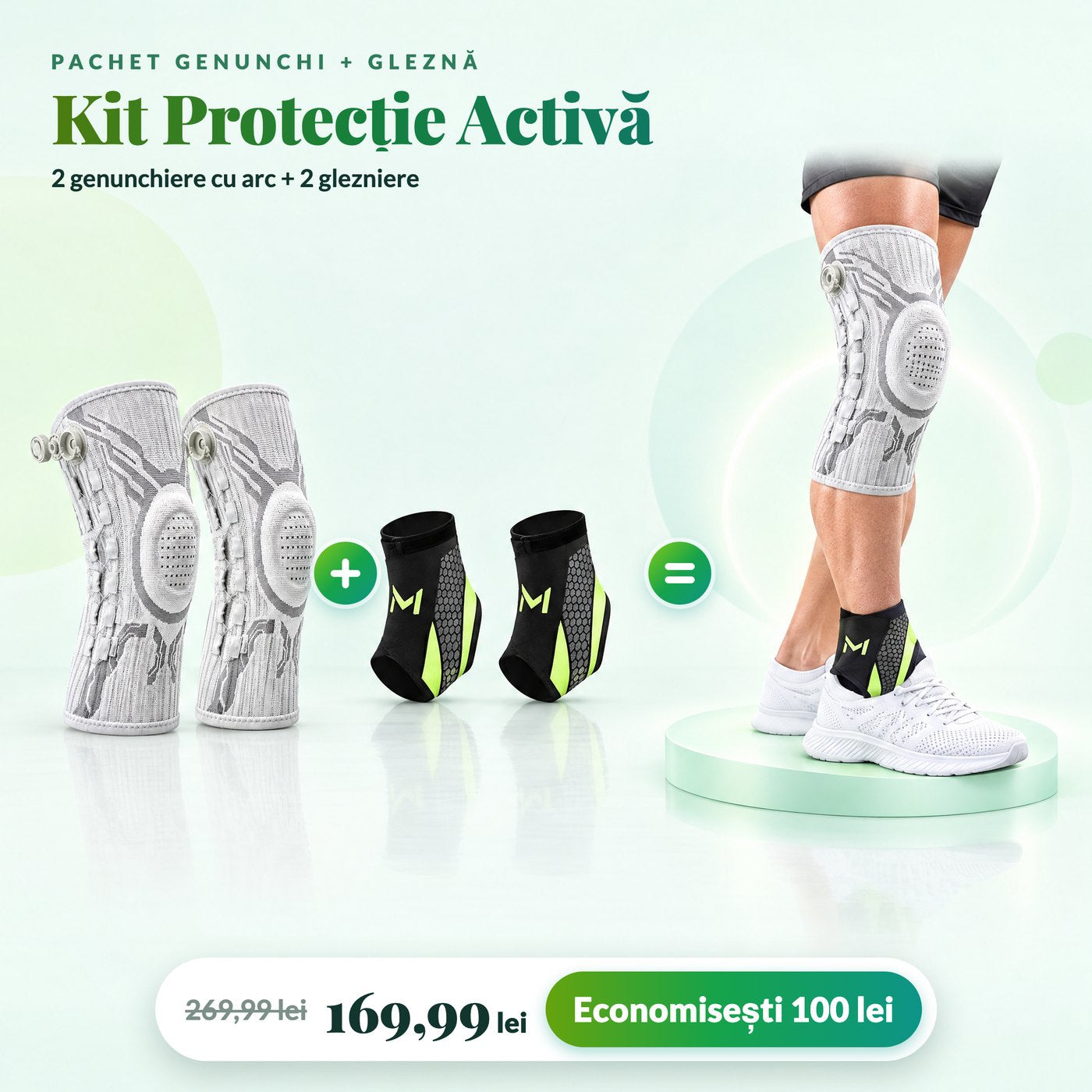 Kit Protecție Activă: 2 genunchiere cu arc și 2 glezniere