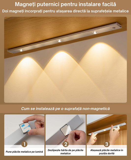 Bandă led cu Senzor de Mișcare cu 3 Moduri de Lumină - Cald, Mediu, Rece!