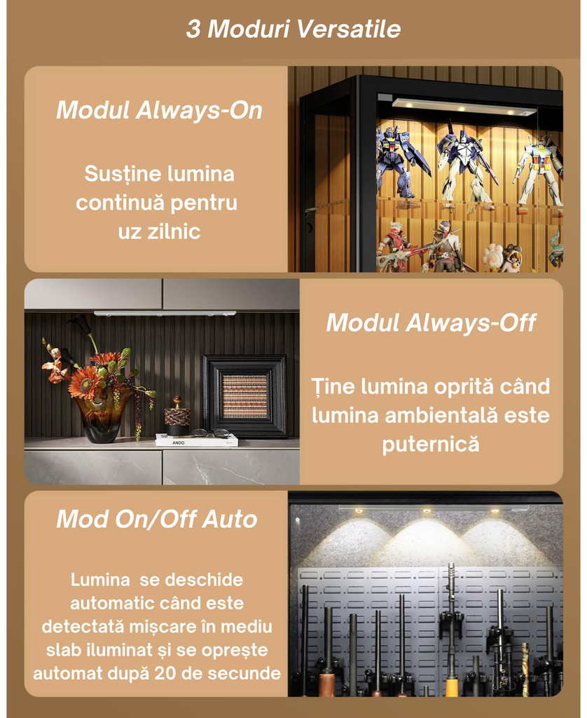 Bandă led cu Senzor de Mișcare cu 3 Moduri de Lumină - Cald, Mediu, Rece!