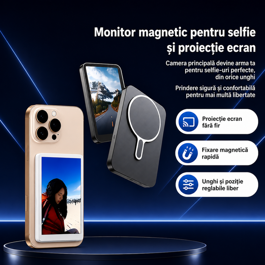Monitor Magnetic SelfiePro™ – Filmează-te cu camera principală și vezi cadrul în timp real