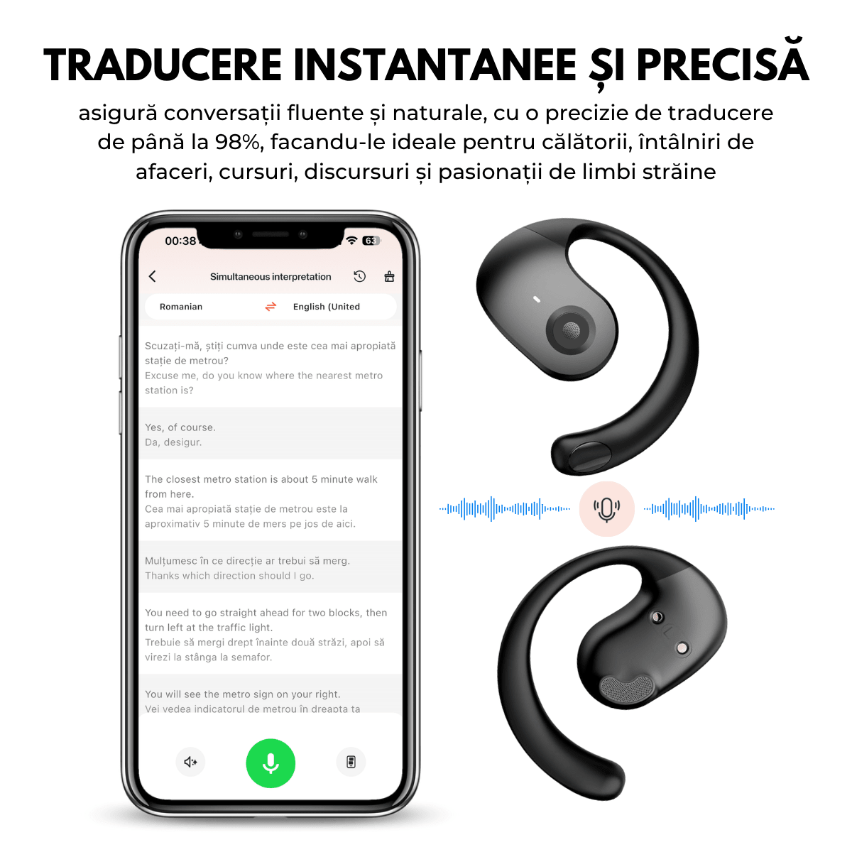 Căști inteligente GlobalVoice™ - Traducere automată și instantă în 139 limbi!