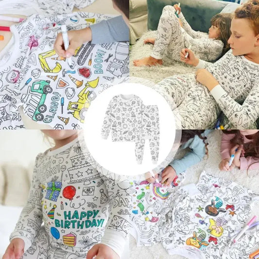 Pijamale ColorMe™ pentru copii + Set de carioci cadou – Colorează-le așa cum visezi